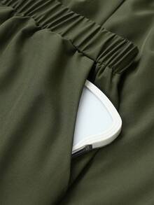 EMERY ROSE Conjunto de camisa de manga larga con pliegues y pantalones rectos versátiles y casuales para mujer de talla grande - Verde militar - Ver 5