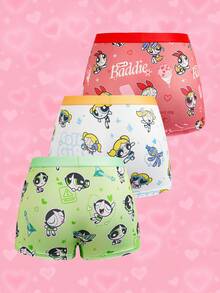 THE POWERPUFF GIRLS X SHEIN 女士卡通印花松紧腰平角内裤 - 彩色 - 查看 2