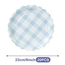 蓝白格子花瓣图案一次性餐盘、餐巾纸和杯子套装，可供20位客人使用。这款一次性派对用品套装（包括餐盘、餐巾纸和杯子）非常适合生日派对、婚礼和家庭野餐。 - 查看 11