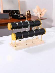 1 Piece Solid Wood Velvet Metal Jewelry Rack, Bracelet Display Rack, Jewelry Display Rack, Bracelet And Watch Desktop Display Rack - Multicolor - View 1