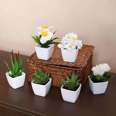 6株仿真迷你多肉植物，适用于家居、客厅、桌面、窗台、办公桌装饰，母亲节、婚礼派对装饰，花园装饰，户外植物。园艺，仿真花家居装饰