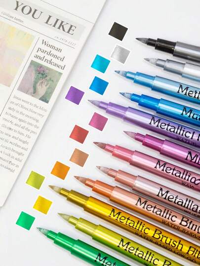 Juego de marcadores de metal, bolígrafo de pintura permanente, adecuado para manualidades, scrapbooking y arte textil - Colores brillantes, fácil de aplicar, adecuado para usar en la escuela