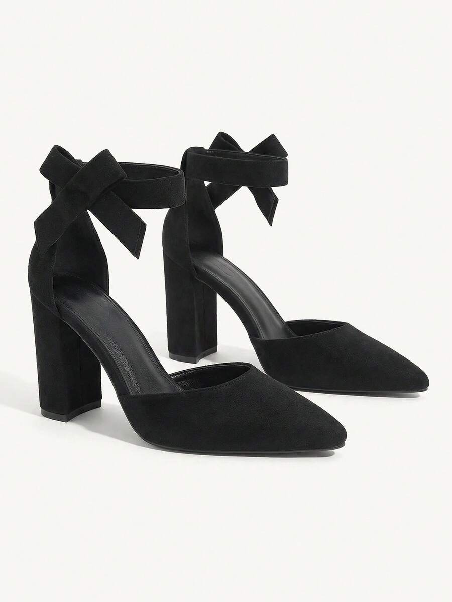 CUCCOO CHICEST 女士鞋女士优雅仿粗跟尖头踝带高跟鞋带蝴蝶结装饰夏季毕业高跟鞋舞会高跟鞋度假鞋夏季促销优雅高跟鞋圣诞节秋季新年假期 - 黑色 - 查看 1