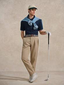 Áo polo nam cổ bẻ cài khuy đơn giản, viền sọc, thích hợp làm quà tặng cho bạn trai, chơi tennis, golf, có túi, thoáng khí, dáng regular fit, quà tặng Ngày của Cha. - Màu xanh hải quân - Xem 6