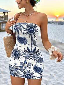 INAWLY Women's Fashion Casual Sleeveless Sundress With Digital Printed Floral Pattern - Multicolor - View 1