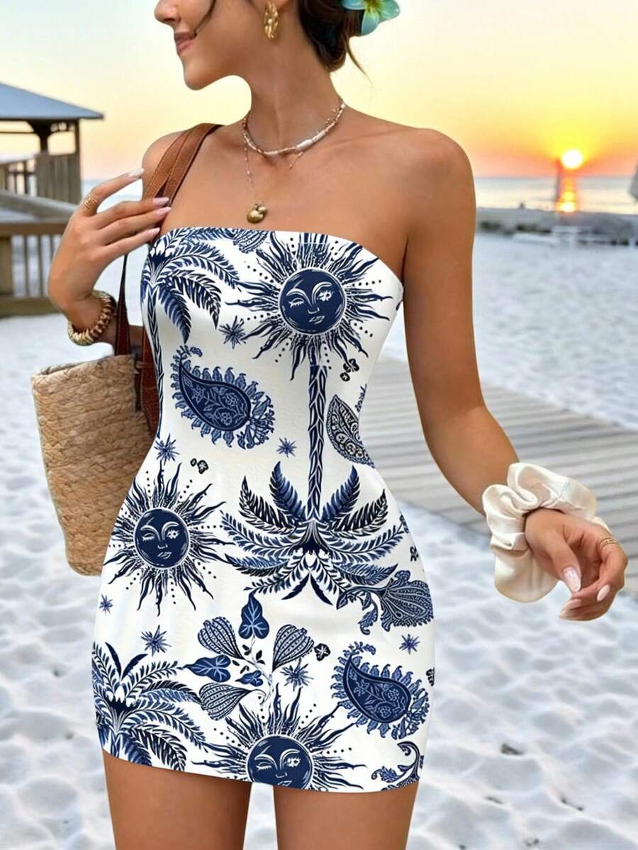 INAWLY Women's Fashion Casual Sleeveless Sundress With Digital Printed Floral Pattern - Multicolor - View 1