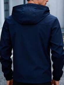 Manfinity Homme Men's Solid Color Hooded Zipper Pocket Casual Long Sleeve Jacket And Coat - Navy Blue - View 3