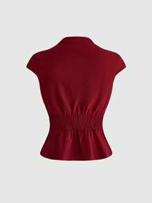 ROMWE Grunge Punk Punk Rider Metal Buckle Design Deep V Slim Fit Women Shirt - Red - View 2