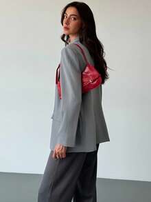 Aloruh Young Street Style Minimalist Grey Textured Oversize Long Sleeve Loose Women's Blazer For Commuting Winter,Business Casual, Elegant, Baggy/Going Out Old-Fashioned Suit/Grey Suit/Casual - Grey - View 7