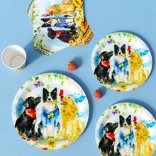 Flower Field Cute Dog Disposable Plates, Napkins And Cups Set, Serves 8 Guests. This Disposable Party Supplies Set (Including Plates, Napkins And Cups) Is Perfect For Birthday Parties, Weddings And Family Picnics. - View 5