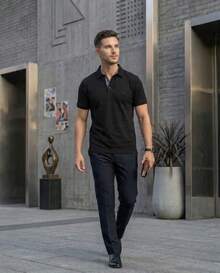 Playera Tipo Polo para Caballero Estilo Casual Primavera Verano - Negro - Ver 3