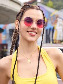 Shadewire 1副女士复古大框时尚眼镜，适合海滩和旅行，春夏两季海滩度假、户外活动、旅行复古时尚配饰 - 金色 - 查看 7