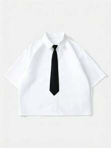 ROMWE MEN Men's Casual Daily Wear Front Button Short Sleeve Shirt, Summer - White - View 1