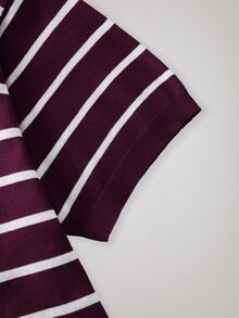 Officeau 宽松轻薄条纹针织圆领短袖T恤，休闲商务修身男士夏季清凉T恤 - 中紫紅色 - 查看 4