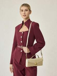 MOTF PREMIUM WOMEN'S FASHION MINIMALIST CROCODILE EMBOSSED SQUARE TOP HANDLE BAG - Gold - View 8