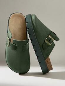 Solecia Ladies Pedal Casual Home Platform Flat-Soled Single Shoes - Dark Green - View 2