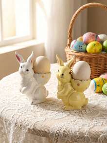Cirelle 1 pieza Soporte para huevo de conejo de Pascua - Lindo taza de cerámica para huevos para el desayuno, decoración de mesa festiva y adorno de cocina festivo - Multicolor - Ver 4