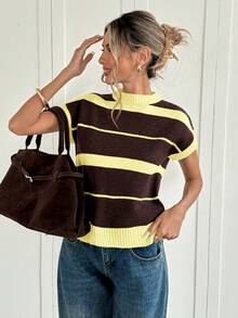 Women's Contrasting Color Striped Knit Blouse - Yellow - View 4