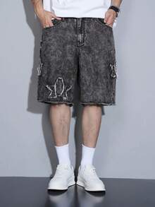 Manfinity Hypemode Shorts vaqueros de hombre de ajuste suelto y desgastados de estilo casual - Gris - Ver 4