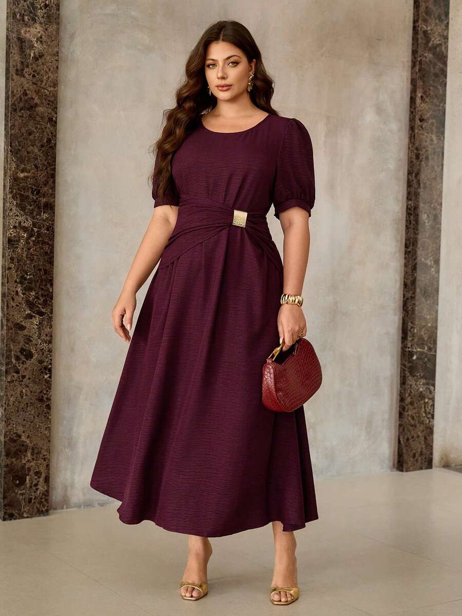 Roveilla 大码女装春夏新款长袖针织拼接刺绣连衣裙，婚礼宾客浪漫礼服，新娘礼服，正式礼服，优雅浪漫酒红色连衣裙，大码休闲连衣裙，勃艮第长裙，大码正式礼服，大码女装连衣裙，优雅大码服装，大码优雅连衣裙，大码女装连衣裙 - 酒紅色 - 查看 1