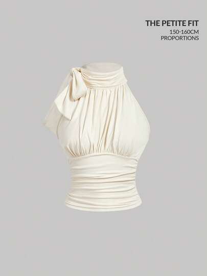 SHEIN MOD Petite Fit For The 150-160cm, Petite Perfect, Women's Solid Color Pleated Twist Halter Neck Tank Top