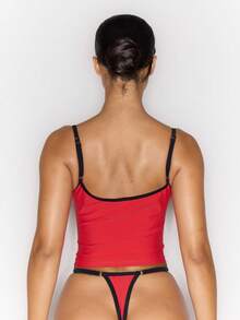 Musera Resort Contrast Trim Micro Mini Bikini Bottoms Only Spring Summer Vacation Sexy Coolgirl Ibiza Festival Holiday Pitstop - Red - View 3