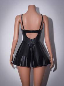 Women's Sexy PU Fashion Slip Dress - Black - View 2