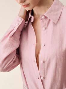 Anewsta Blusa elegante de vacaciones con bordado de mariposa beige para mujer, primavera/verano - Rosa vieja - Ver 3