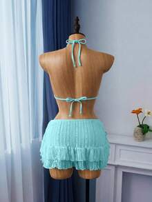 Bellisia Bộ bikini hai mảnh và váy đi biển bằng vải ren màu mơ ngọt ngào dành cho nữ, thích hợp cho kỳ nghỉ hè. - Màu xanh Bạc hà - Xem 2