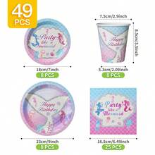 Bộ đồ dùng dùng một lần chủ đề nàng tiên cá gồm đĩa, khăn ăn và cốc, phục vụ 8 người. Bộ đồ dùng tiệc dùng một lần này (bao gồm đĩa, khăn ăn và cốc) rất phù hợp cho các bữa tiệc sinh nhật, đám cưới và dã ngoại gia đình. - Xem 2