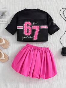 Emery Rose Kids Emery Rose Kids Bộ đồ thể thao thường ngày cho bé gái, áo tay ngắn và quần ống đứng. - Màu Hồng Tươi - Xem 3