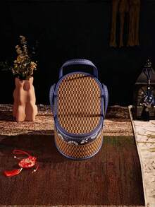 1 chiếc giỏ đựng đồ cắm trại gấp gọn đan từ tre, phủ vải batik, giỏ dã ngoại, phong cách nông thôn - Màu Khaki - Xem 3