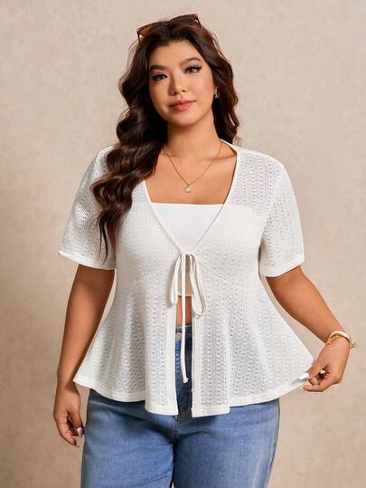 Elaquor Plus Size Casual Solid Color Drawstring Top, Summer