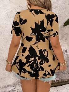 EMERY ROSE Áo thun nữ cỡ lớn in hoa đen trắng thanh lịch, ôm dáng, phù hợp cho đi làm hàng ngày, đi chơi, dự tiệc, chụp ảnh, đi nghỉ mát. - Màu Khaki - Xem 2