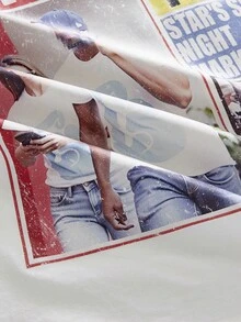 AXEPEAK Standard Size Men's Short White Boxy Newspaper Graphic T-Shirt, Summer - White - View 4