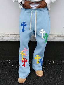 PAVTROS Quần thể thao nam dáng casual có dây rút eo, thêu chữ thập. - Màu xanh nhạt - Xem 6