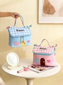 Small House Makeup Bag, Dopamine-Inspired Color Scheme, Large Capacity With Separate Compartments, Travel-Friendly, Portable, And Waterproof - Multicolor - View 7