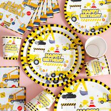 Excavator Happy Birthday Disposable Plates, Napkins And Cups Set, Serves 20 Guests. This Disposable Party Set (Including Plates, Napkins And Cups) Is Perfect For Birthday Parties, Weddings And Family Picnics. - View 3