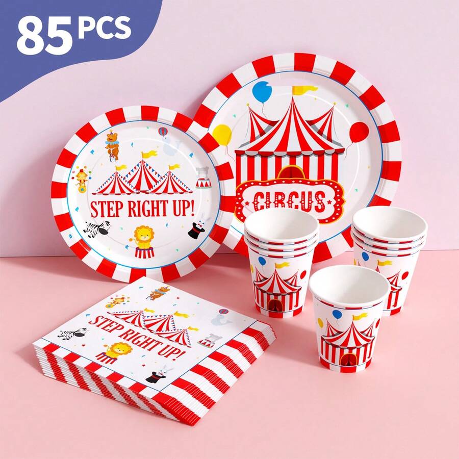 嘉年华马戏团一次性餐盘、餐巾纸和杯子套装，可供 20 位客人使用。这款一次性派对套装（包括餐盘、餐巾纸和杯子）非常适合生日派对、婚礼和家庭野餐。 - 查看 1