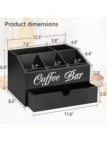 1pc Wooden Coffee Bar Storage Box, Used For Tabletop Coffee Capsules Or Racks, Tabletop Storage Boxes, Condiments And Coffee, Bar Decoration, Home Storage, Room Decoration, Etc - Multicolor - View 2