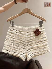 Selianne Women's Elegant 3D Floral Knit Top And Pants Set, Spring/Summer - Apricot - View 1