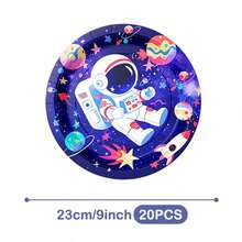 Bộ đĩa, khăn ăn và cốc dùng một lần họa tiết phi hành gia bầu trời sao, phục vụ 20 người. Bộ đồ dùng tiệc dùng một lần này (bao gồm đĩa, khăn ăn và cốc) rất phù hợp cho các bữa tiệc sinh nhật, đám cưới và dã ngoại gia đình. - Xem 7