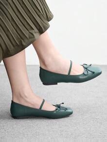 CUCCOO BIZCHIC Giày lười nữ đế bằng màu trơn, kiểu dáng thường ngày, có nơ trang trí, thích hợp cho dịp Giáng sinh. - Màu xanh lá cây đậm - Xem 5