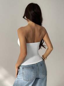 SHEIN PETITE Áo croptop quây xếp ly màu trơn dành cho nữ - màu đen - Xem 2