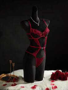SpicyHot Body de encaje y parches sexy, adecuado para el Día de San Valentín - Burdeos - Ver 5