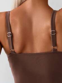 Swim Basics 女士纯色连体泳衣，适合度假和海滩穿着 - 咖啡棕 - 查看 3