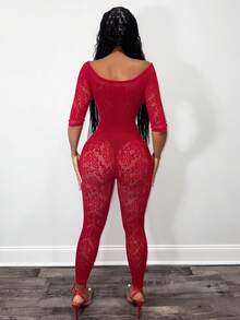 BamGleam Bộ jumpsuit hở vai gợi cảm - Màu Đỏ Sâu - Xem 2