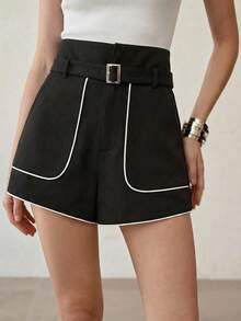 MOTF PREMIUM WOMEN'S CONTRASTS PIPING SHORTS, NEW SPRING/SUMMER GOLF PASTAL GIRLISIM - Black - View 2