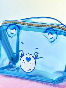 SHEIN X Care Bears 1款可爱图案大容量透明PVC化妆包，亚克力装饰，便携大容量，可收纳化妆品瓶及日常用品，适合女性和青少年使用，图案包括：欢呼熊、分享熊 - 藍色 - 查看 7