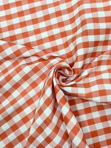 Linhara Blusa de cuello en V con pliegues y mangas cortas, a cuadros, para mujer de talla grande, de verano - Naranja - Ver 4